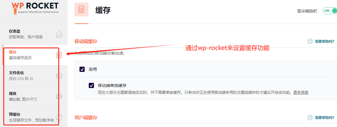 天问网络-通过wp-rocket设置网站缓存功能