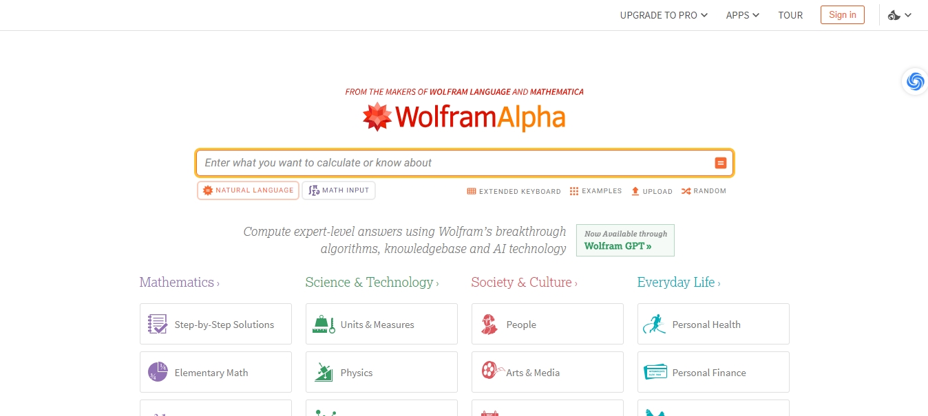 天问网络-b2b平台-WolframAlpha 网页界面