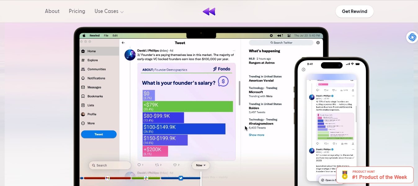 天问网络-b2b平台-Rewind AI网页界面