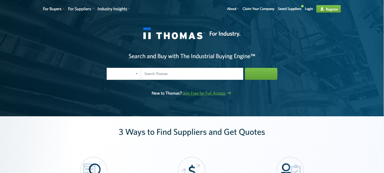 天问网络-b2b平台-托马斯网 (ThomasNet)网站界面