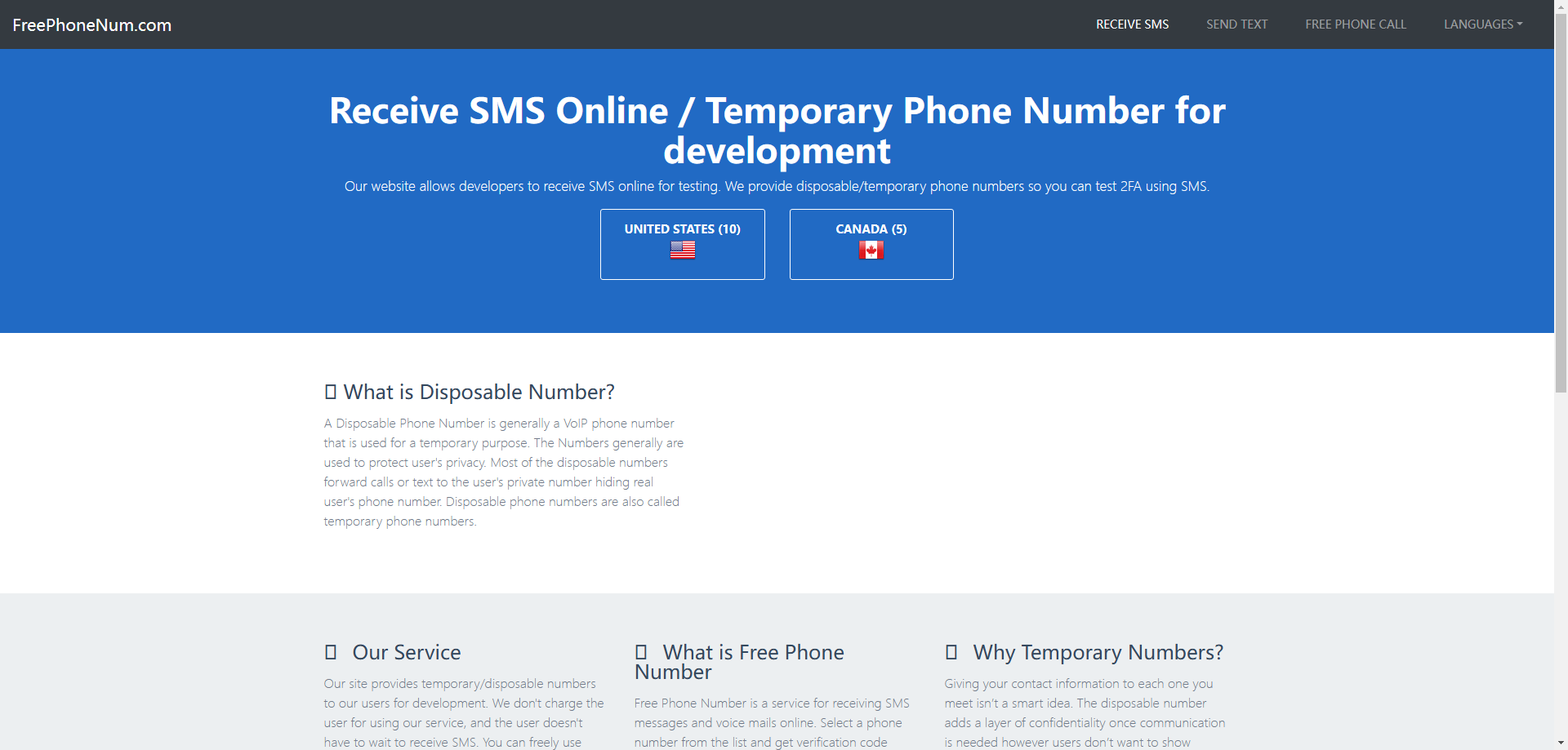 17个最好用的国外手机号验证码接收平台推荐 天问网络-freephonenum.com界面