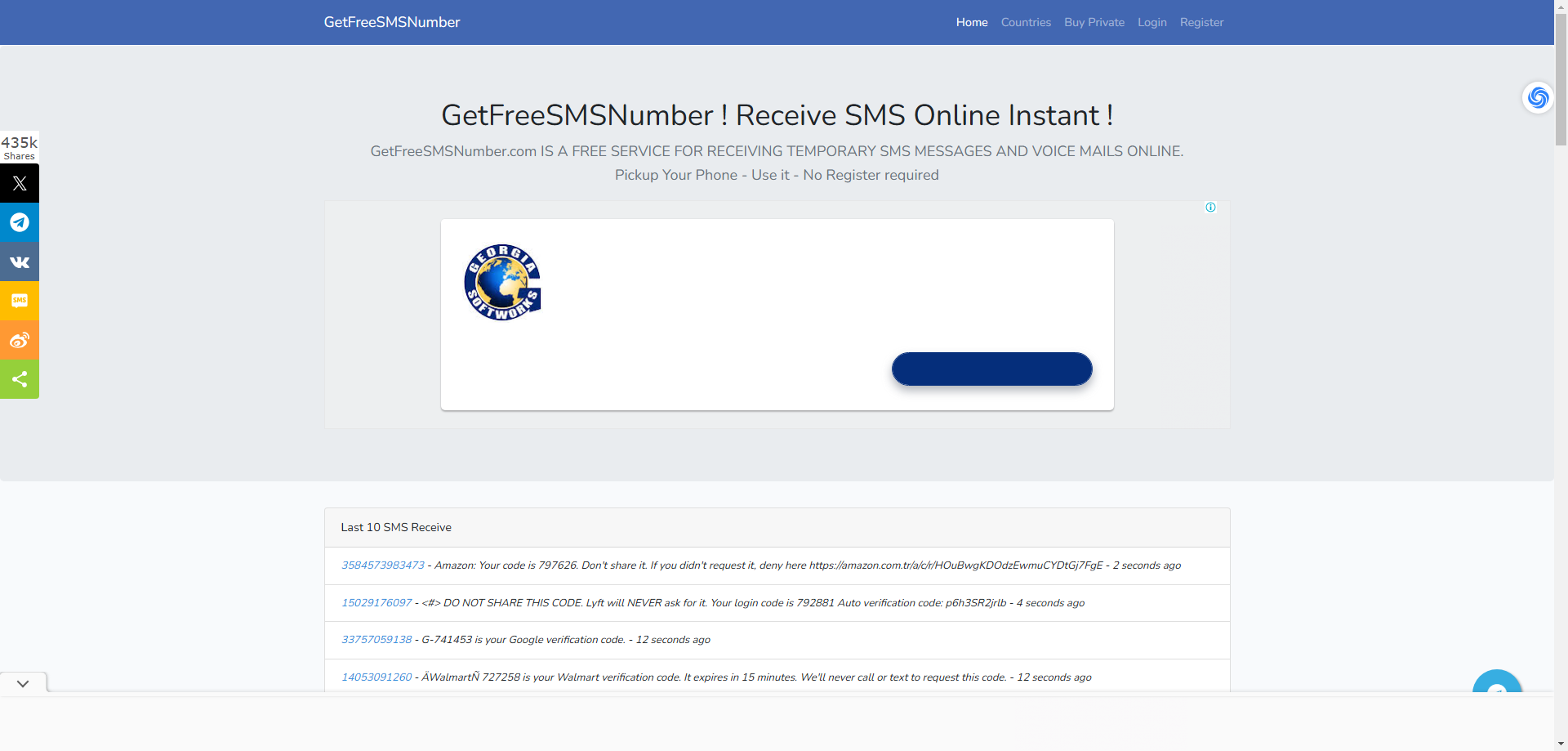 17个最好用的国外手机号验证码接收平台推荐 天问网络-国外手机号接收验证码平台推荐GetFreeSMSNumber界面