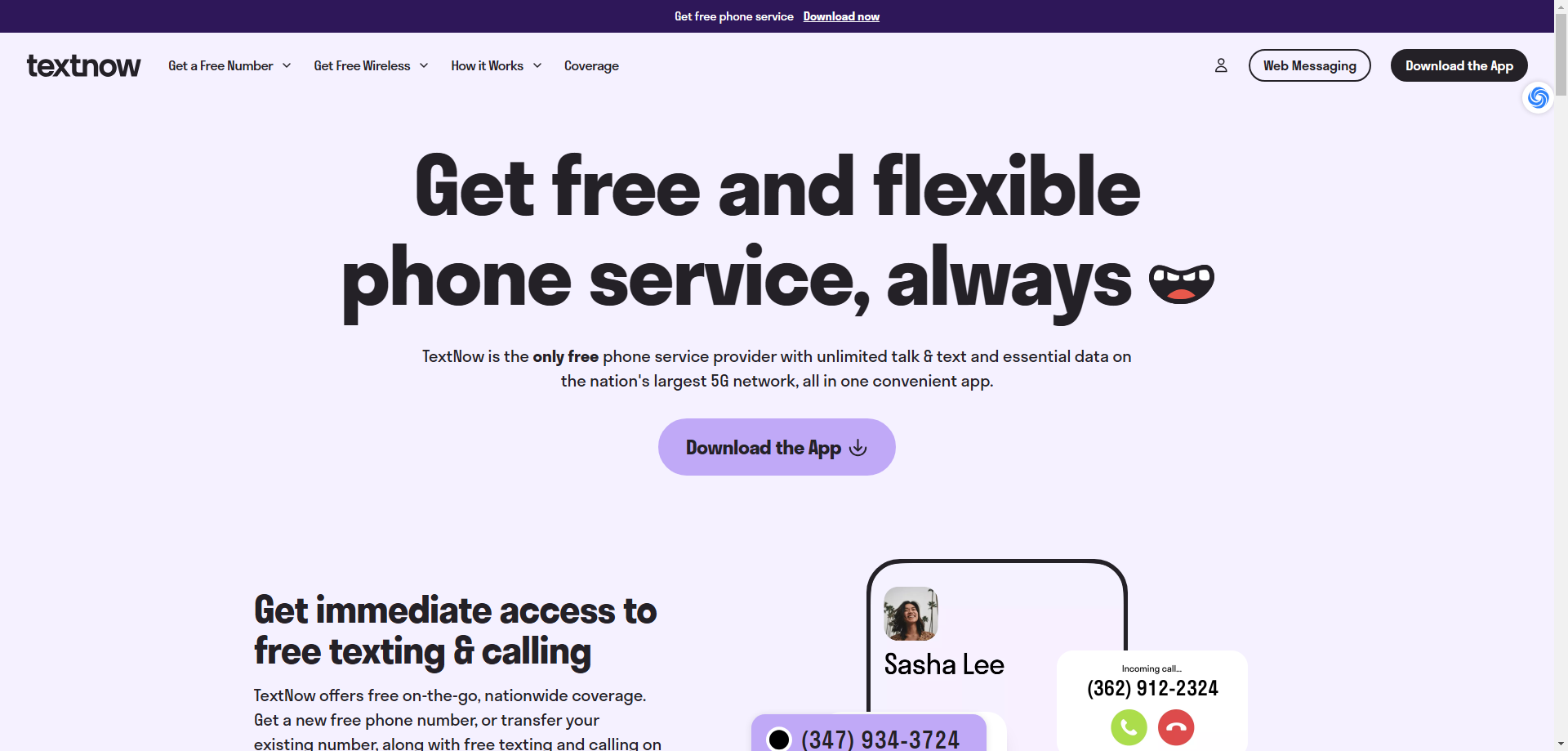 17个最好用的国外手机号验证码接收平台推荐 天问网络-国外手机号接收验证码平台推荐TextNow界面