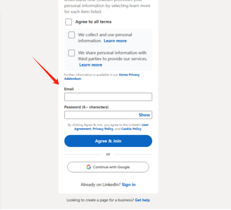 天问网络-领英注册-填写邮箱和密码