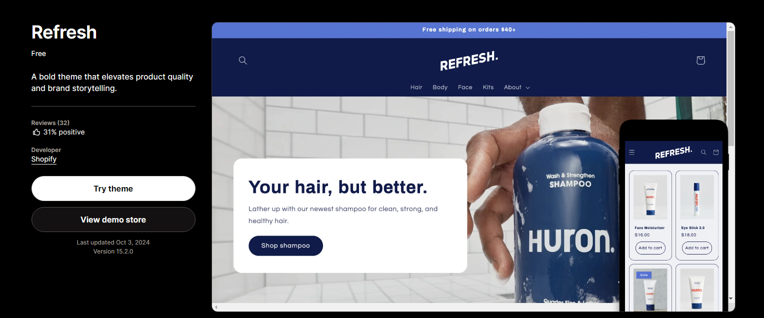 大型独立站都在用哪些shopify主题?最好用的shopify主题推荐(付费和免费) shopify 主题推荐-refresh免费主题