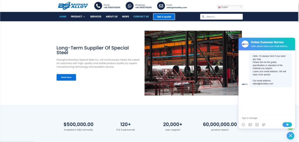Nice Alloy合金材料外贸独立站