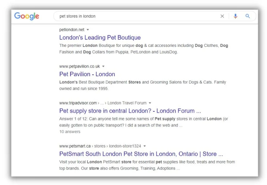 SEO vs. SEM - screenshot of google review for pet stores