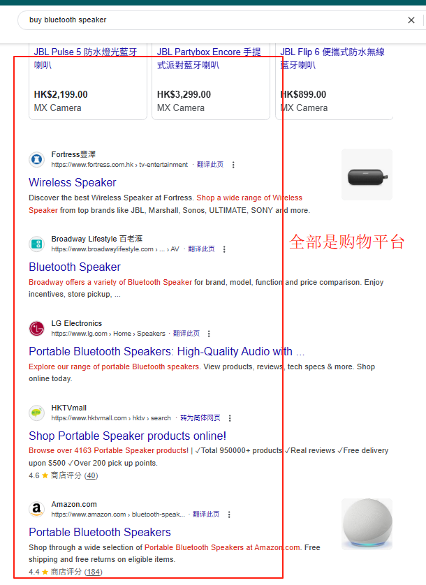 SERP基本都是购物平台