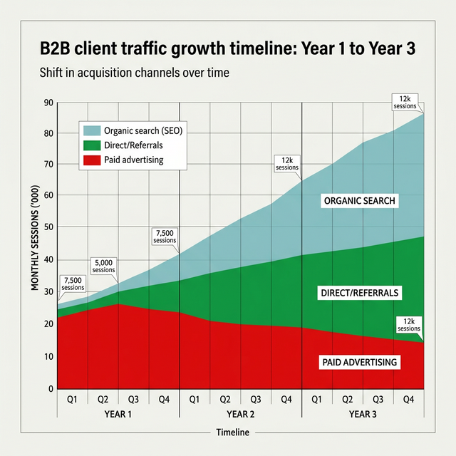 企业不同阶段的流量来源结构变化示意图
