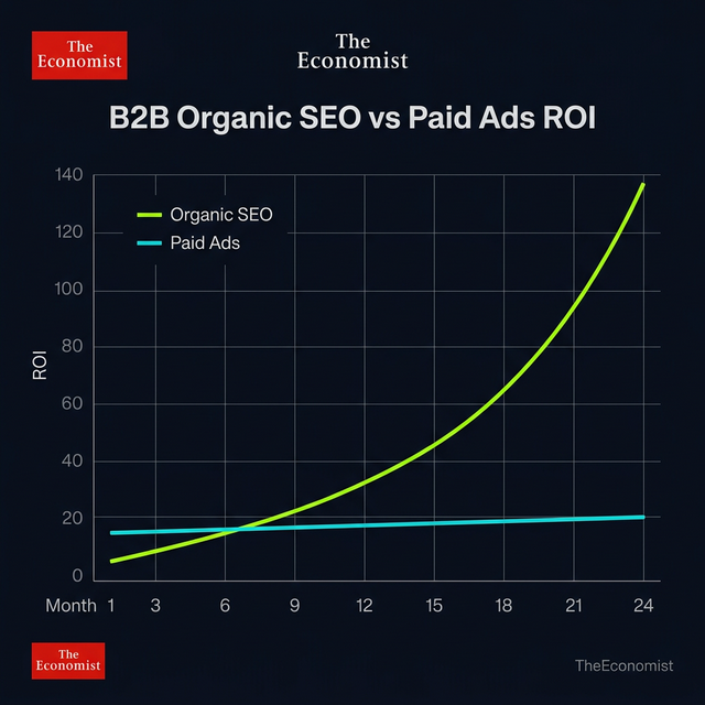 B2B Organic SEO vs Paid Ads ROI 数据可视化