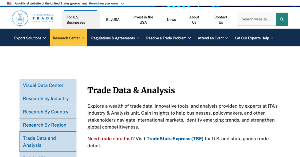 Trade Data and Analysis官方页面截图
