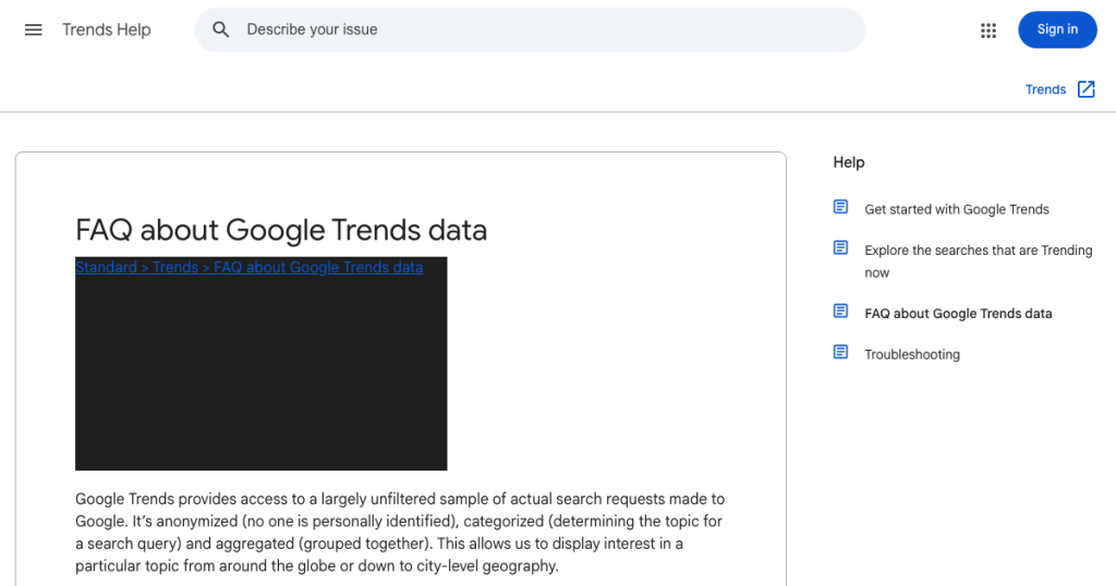 Google搜索趋势变热了,怎样判断这个产品值得做外贸? FAQ about Google Trends data - Trends Help官方页面截图